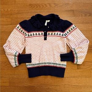 Janie and Jack Navy and White Fair Isle Tree Holiday Sweater